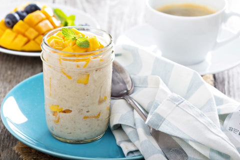 Thai Basil Coconut Pudding with Mango