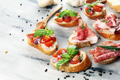 Thai Basil Crostini with Tomato and Mozzarella